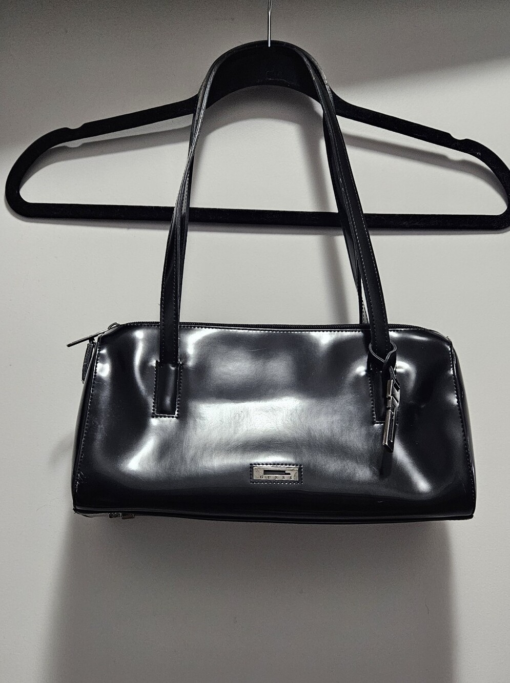 GUESS Black Patent Shoulder Tote